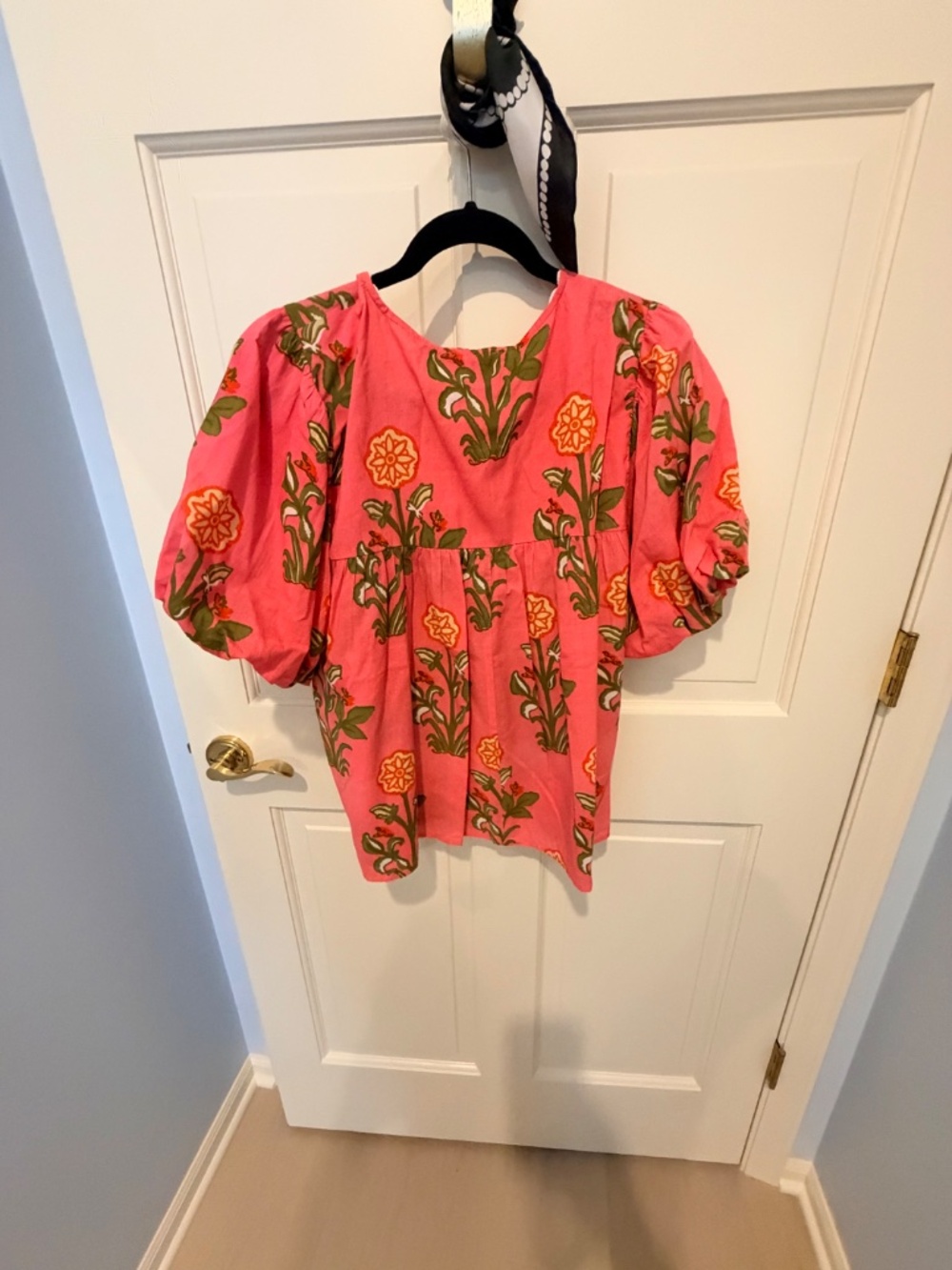 THML Pink Floral Puff Sleeve Tassel Top | L - Picture 2 of 4